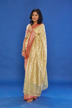 Alluring Sage Green saree With Dusty Rose Border