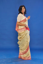 Alluring Sage Green saree With Dusty Rose Border
