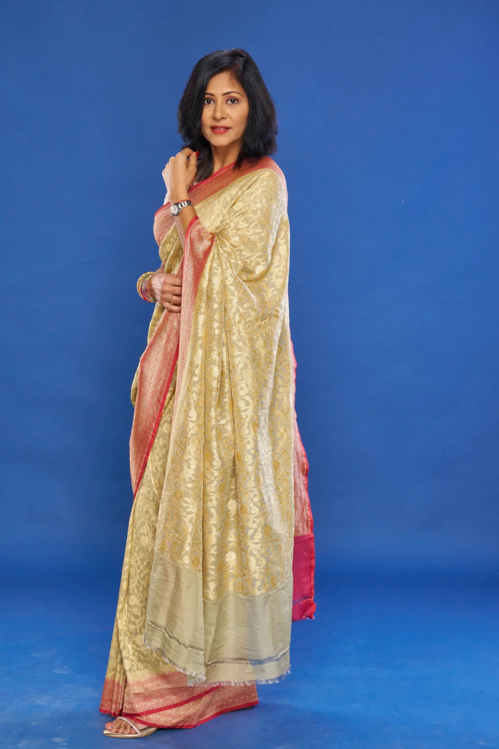 Alluring Sage Green saree With Dusty Rose Border