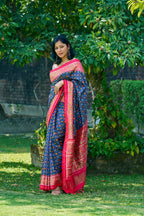 Premium Pacific Navy Patola Silk With Striking Magenta Border