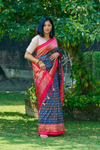Premium Pacific Navy Patola Silk With Striking Magenta Border
